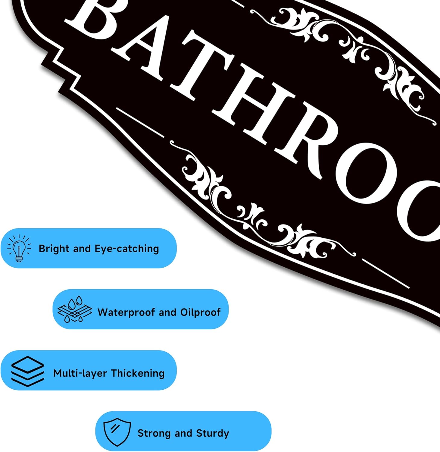 Bathroom Sign Sticker Black 10x45 Inches