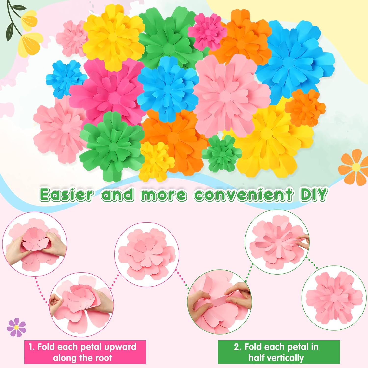 18 Pcs Fluted Paper Flowers Wall Decor 3D DIY