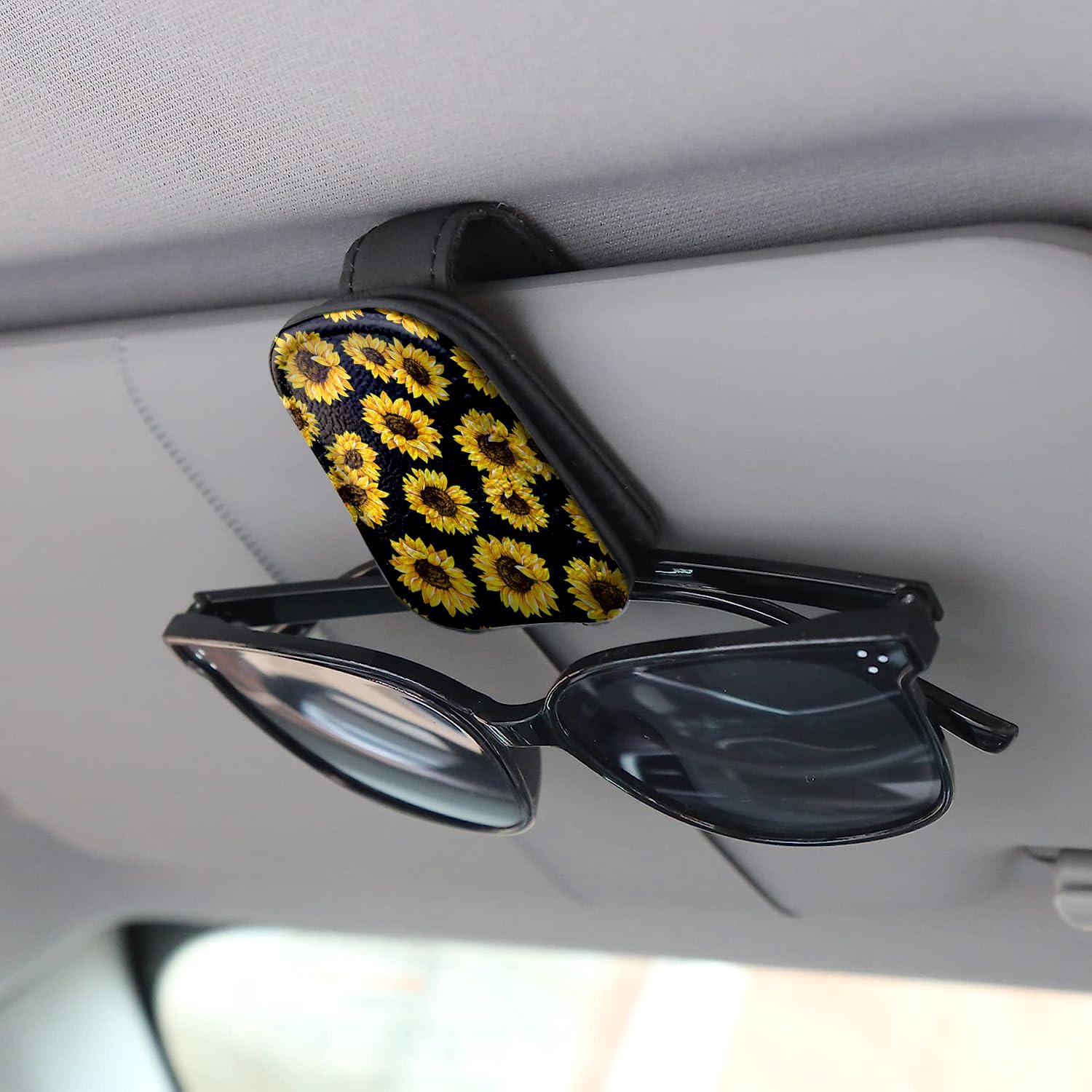 Vibrant Sunflower Magnetic Leather Car Visor Clip