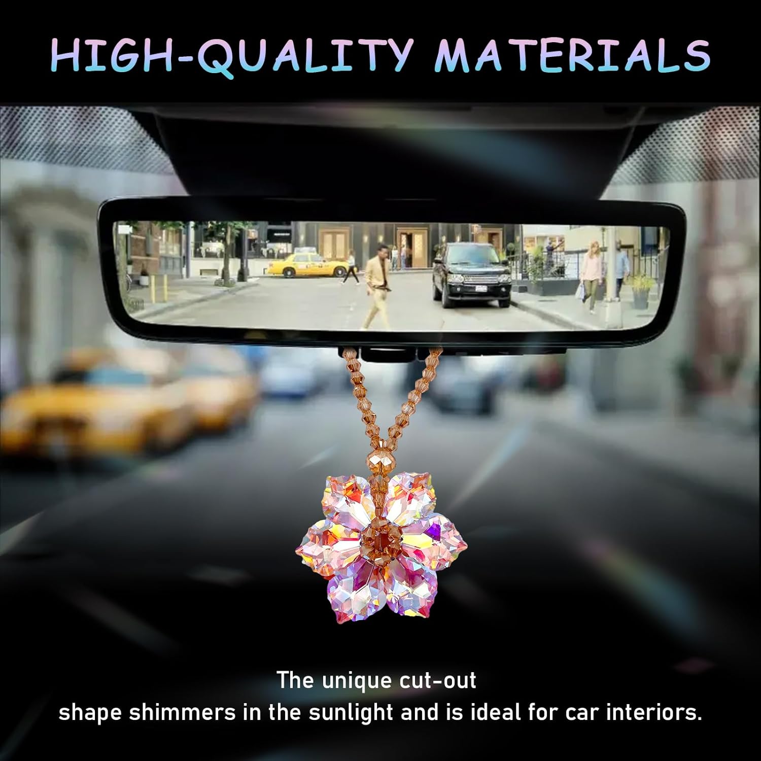 Crystal Flower Car Hanging Ornament - Pink Sun Catcher Keychain