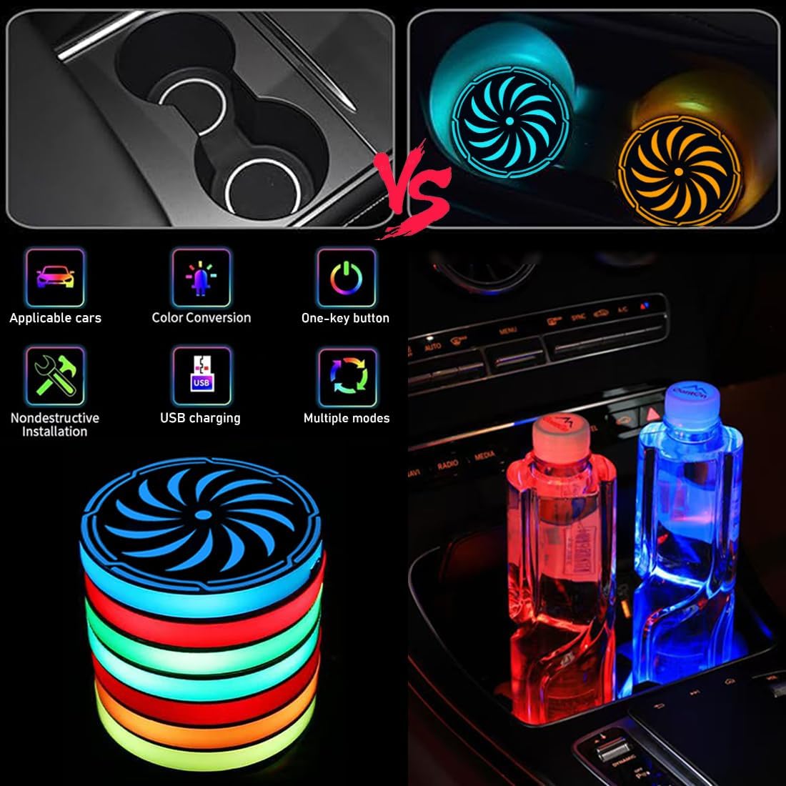 2Pcs LED Coaster Lights with 7 Color Variations