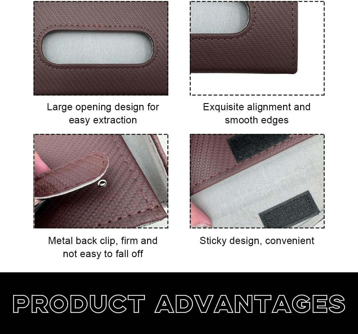 Car Tissue Holder with Leather Design and Memory Metal Clip