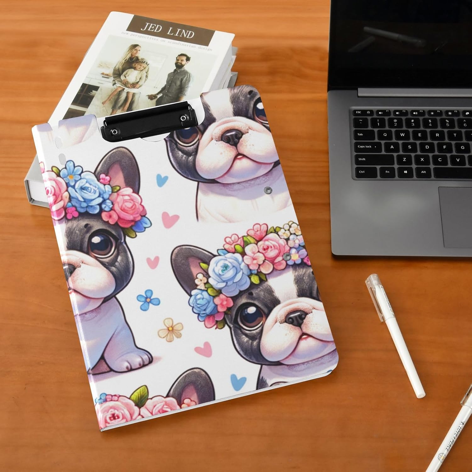 Kawaii French Bulldog Flower Folding Clipboard A4 Size