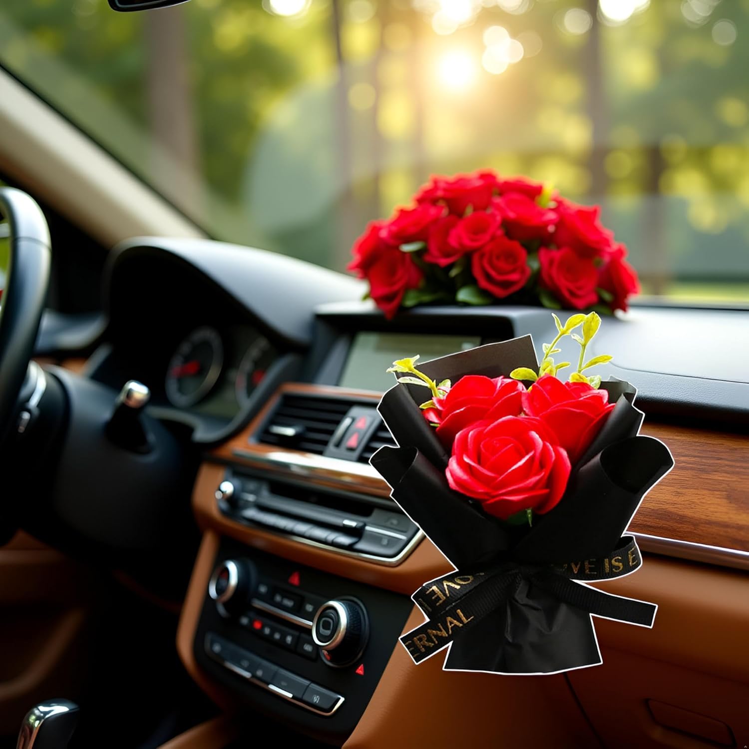 Red Mini Bouquet Car Air Vent Clip with Dried Rose Fragrance Diffuser