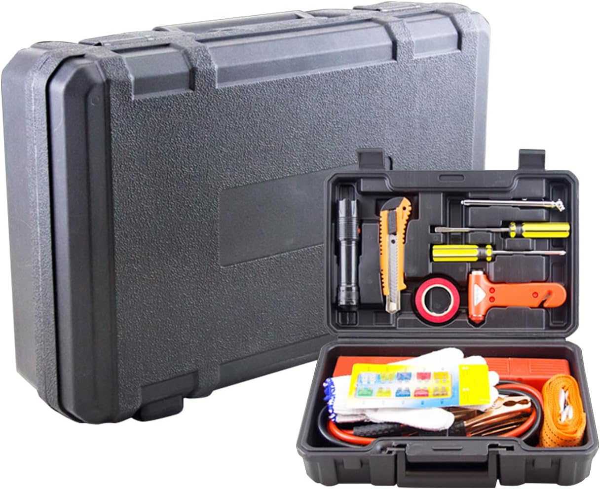 Car Emergency Kit with Jumper Cables and Safety Tools