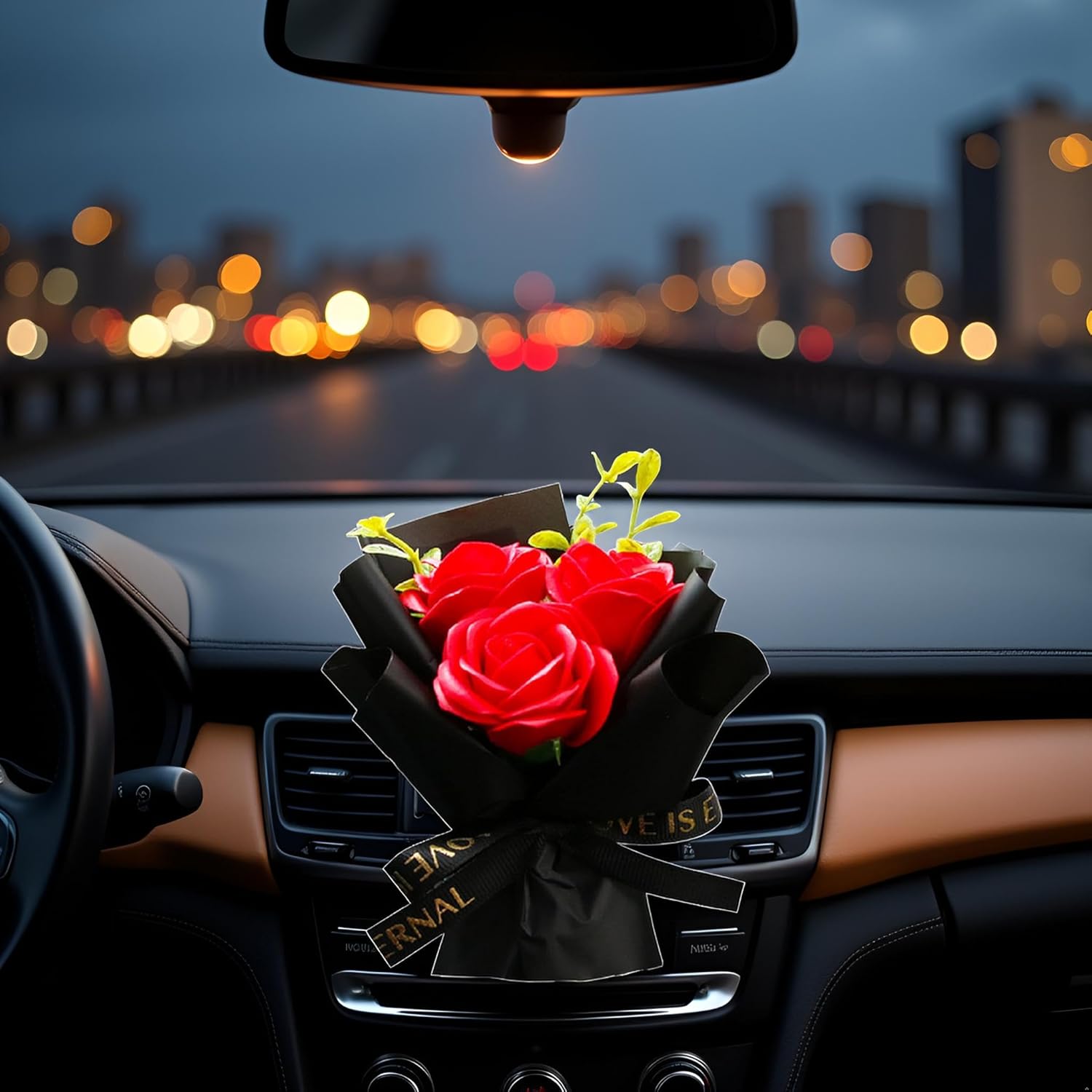 Red Mini Bouquet Car Air Vent Clip with Dried Rose Fragrance Diffuser