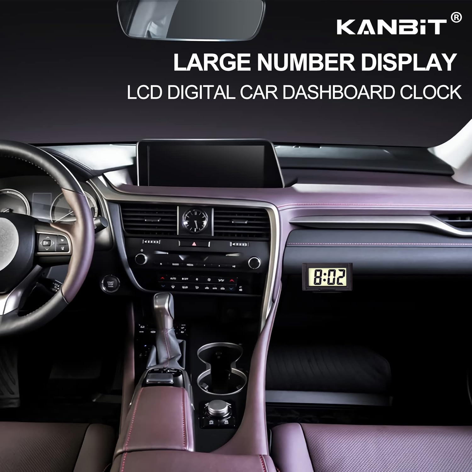 KANBIT 4-Piece Mini Digital Car Dashboard Clock with Clear LCD Display Black