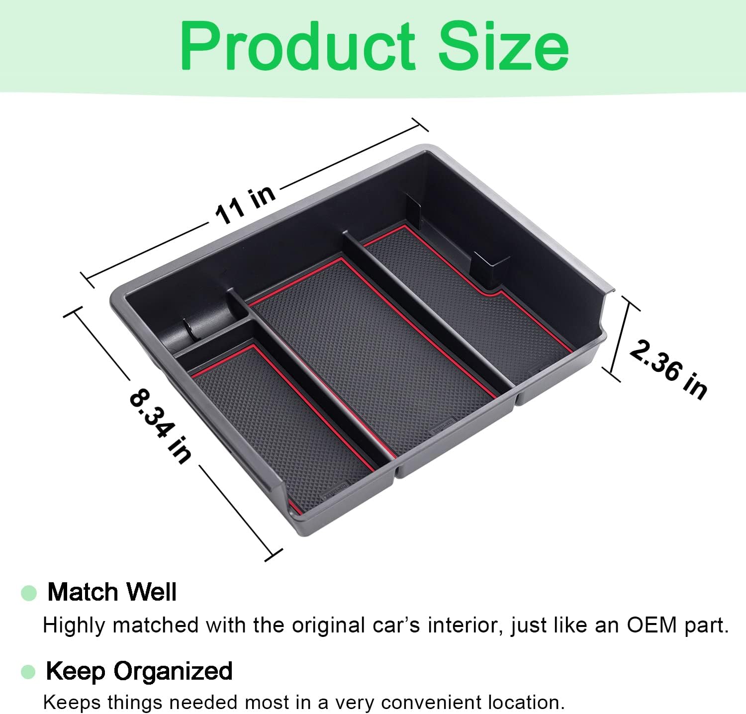 PIMCAR Center Console Organizer Tray Red Trim