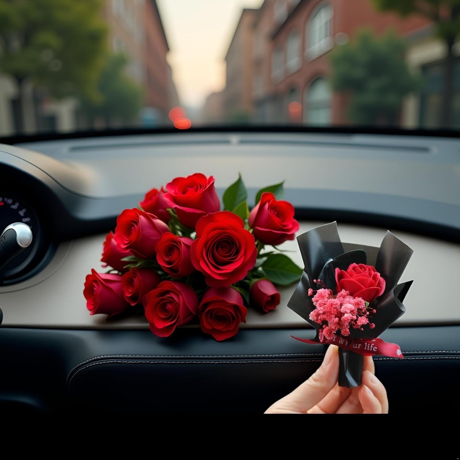 Red Mini Dried Flowers Bouquet for Car Air Vent Clips