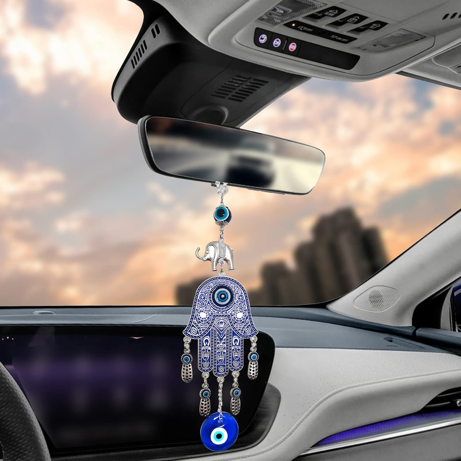 KEVWR Evil Eye Car Hanging Ornament with Tassel