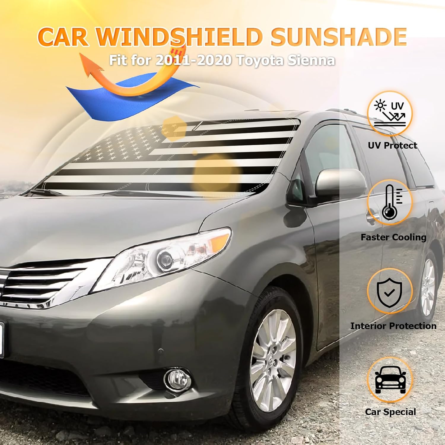 Bestview Windshield Sun Shade Custom Fit for 2011-2020 Toyota Sienna
