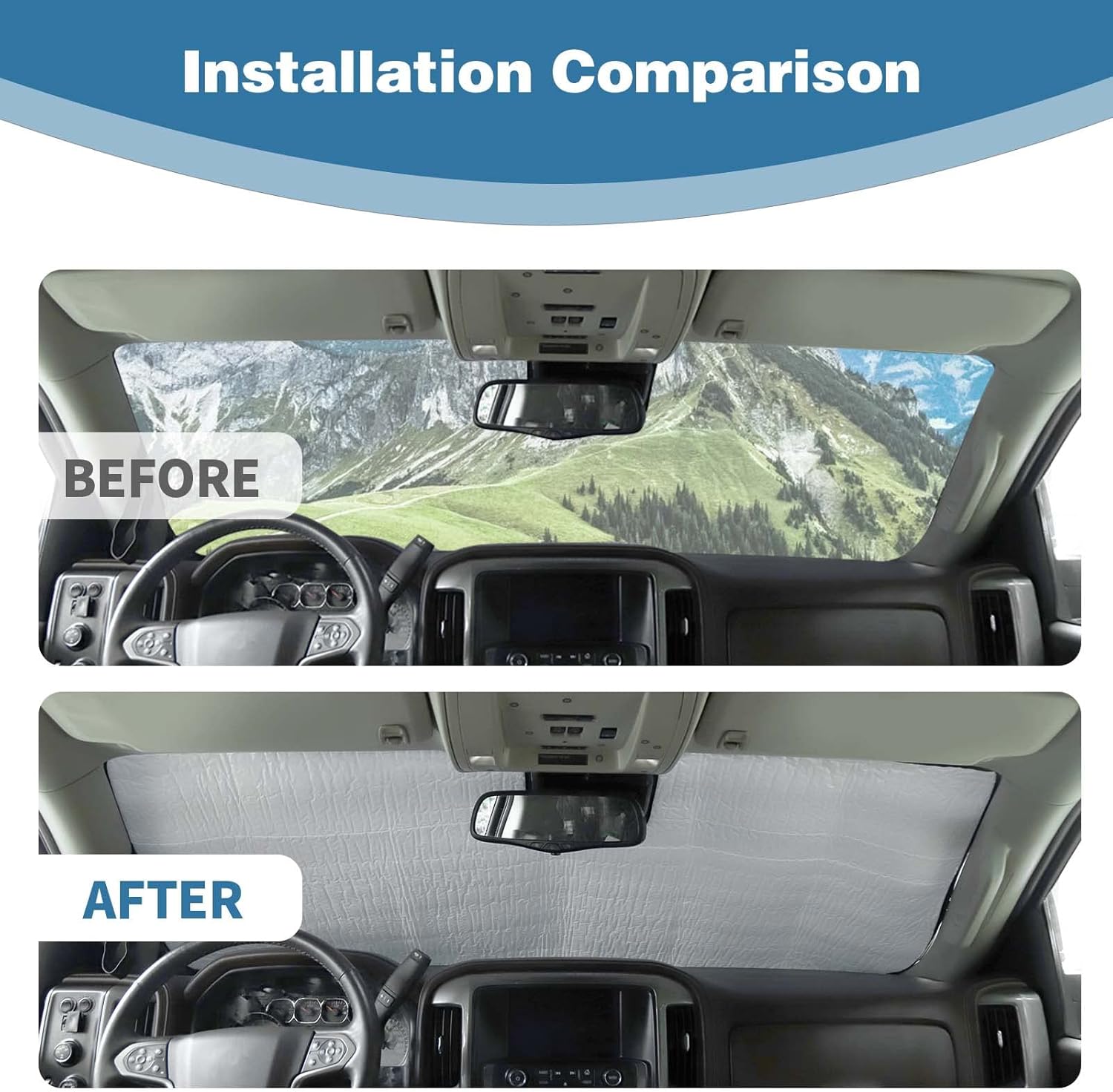 PDKLIN Windshield Sunshade Visor for Chevy Silverado GMC Sierra 2014-2017