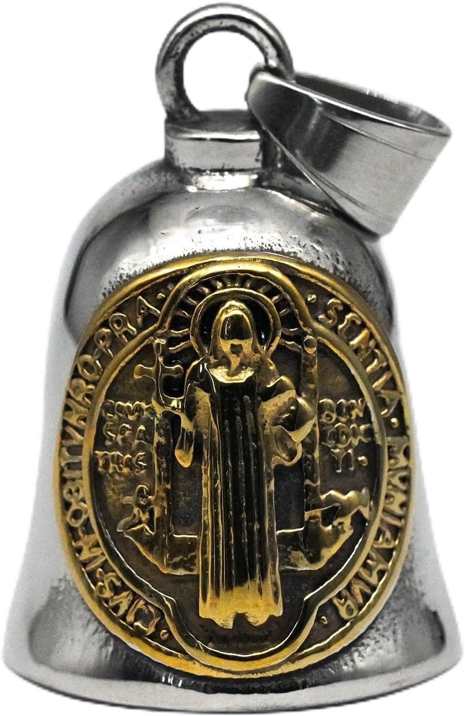 Saint Benedict Crucifix Motorcycle Bell Keychain with Hanger