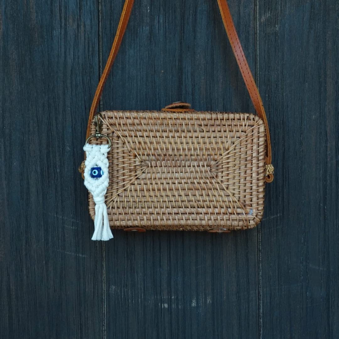 Boho Macrame Keychain with Evil Eye Charm