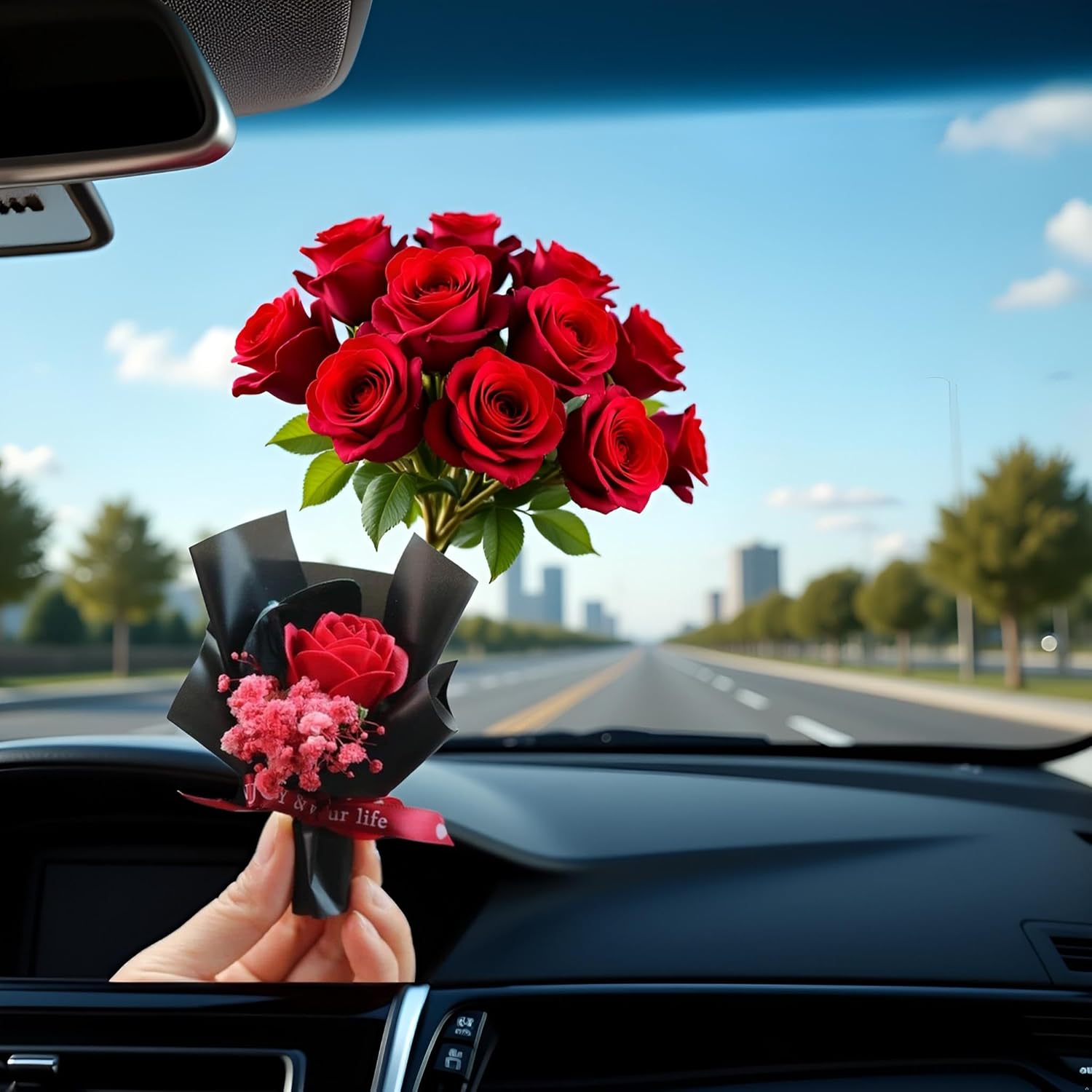 Red Mini Dried Flowers Bouquet for Car Air Vent Clips