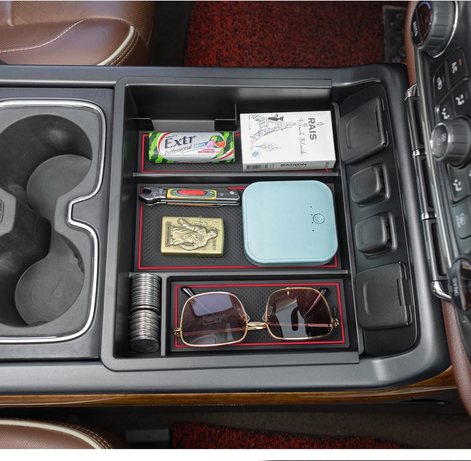 PIMCAR Center Console Organizer Tray Red Trim