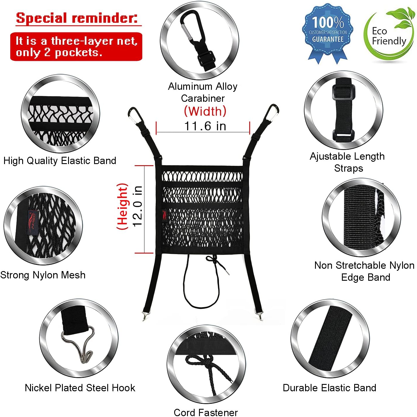 AMEIQ 3 Layer Car Seat Organizer with Pet Barrier and Purse Holder