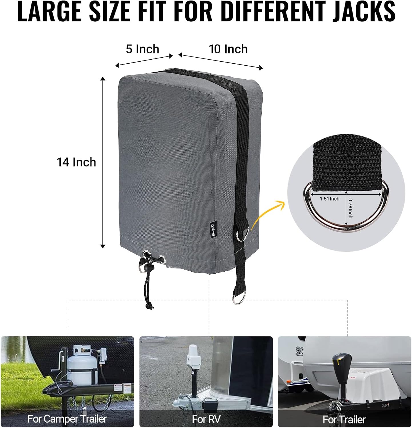 BougeRV RV Tongue Jack Cover with D Rings