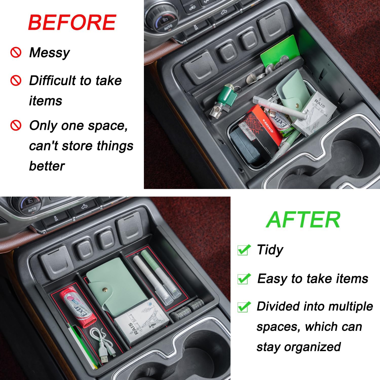 PIMCAR Center Console Organizer Tray Red Trim