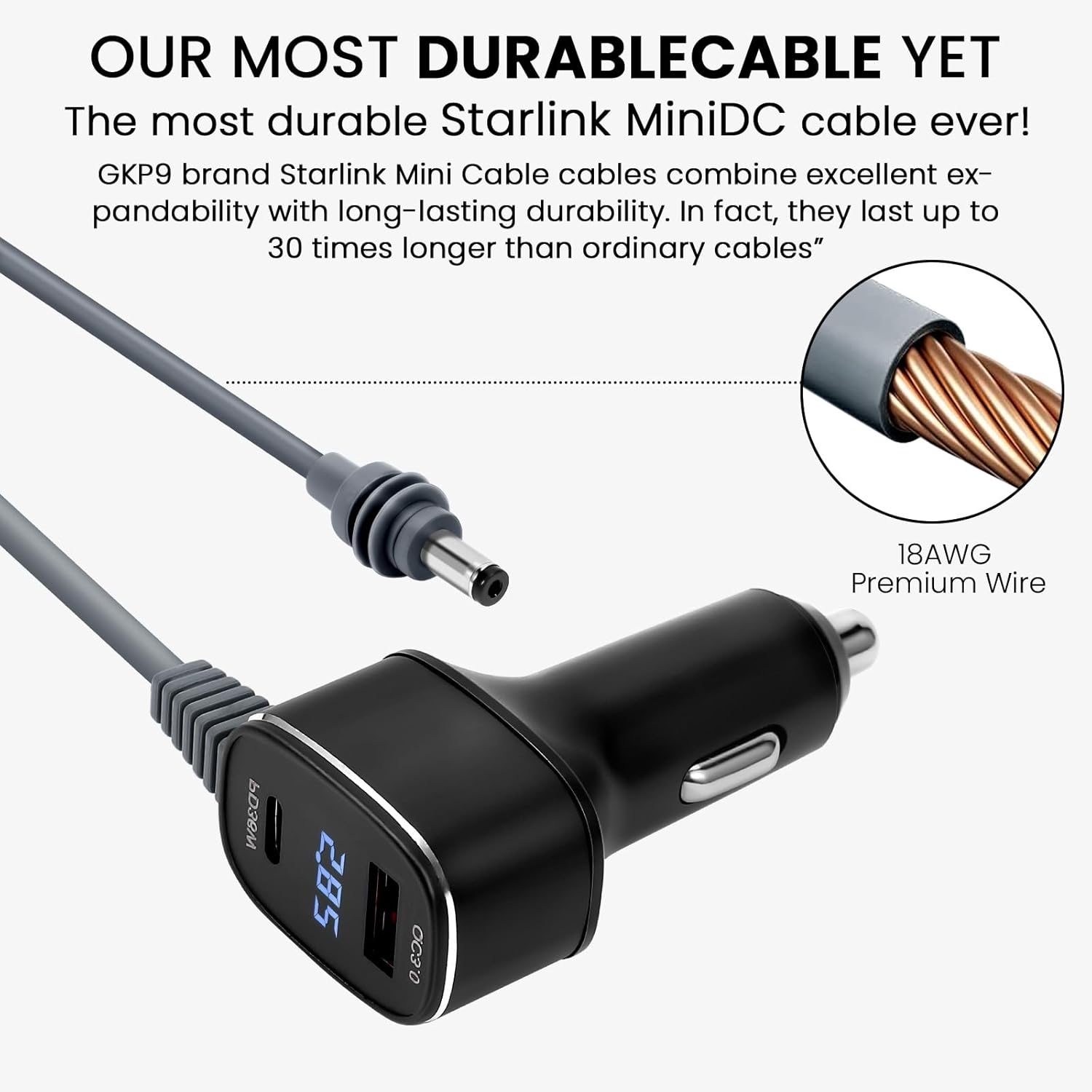 GKP9 Starlink Mini 3 in 1 Car Charger Cable