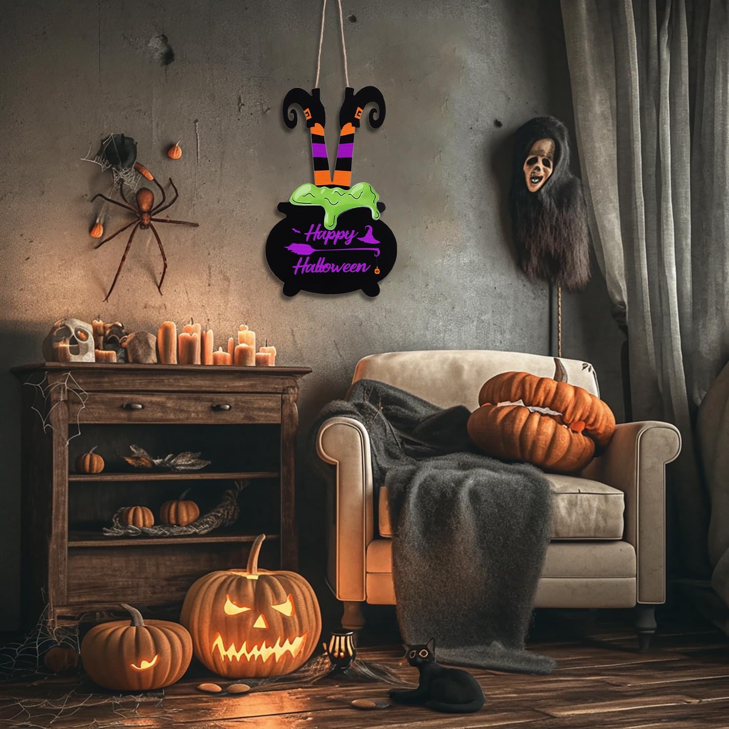 Halloween Witch Legs Welcome Door Sign Decor