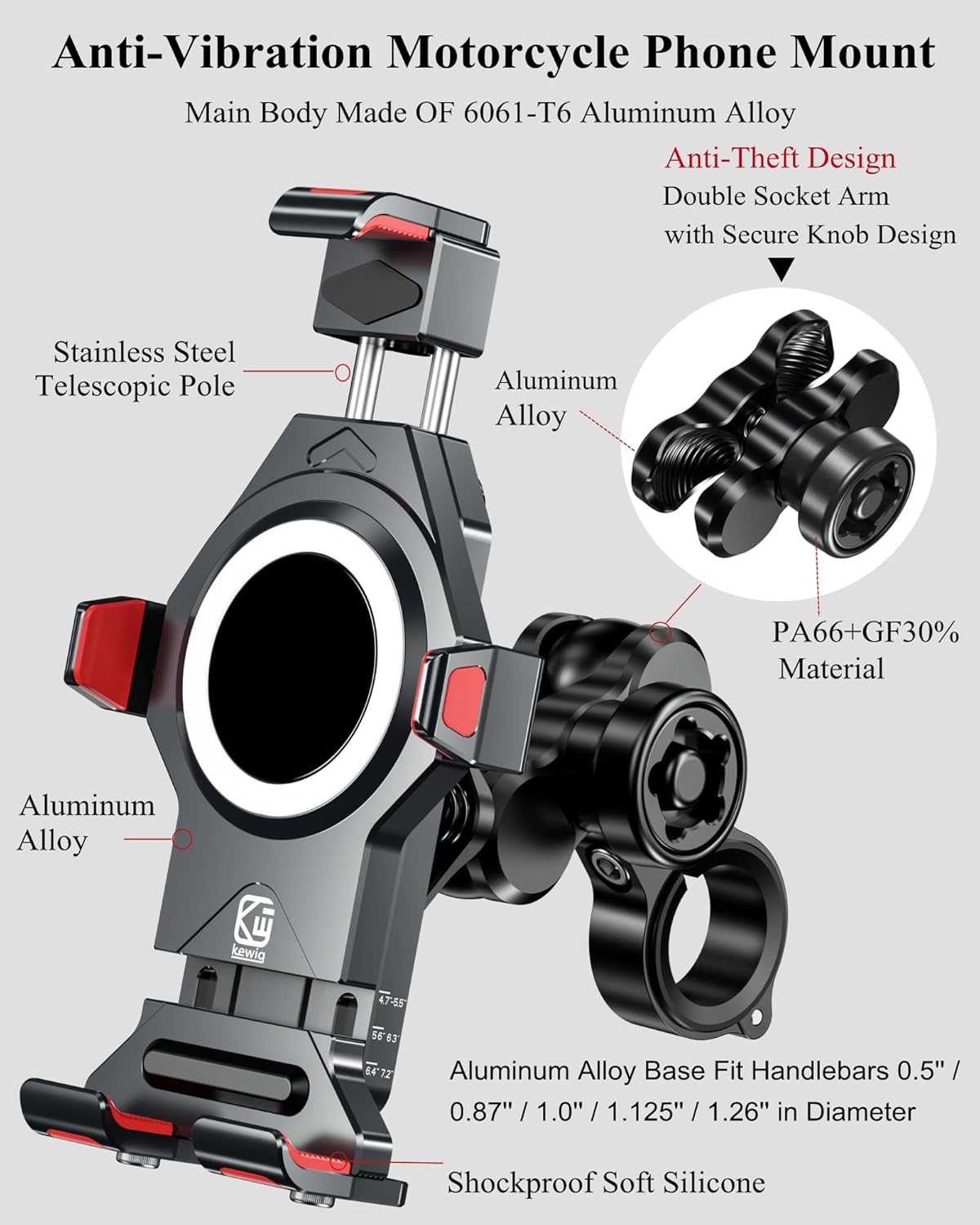 BRCOVAN Motorcycle Phone Mount with Secure Lock and Vibration Dampener