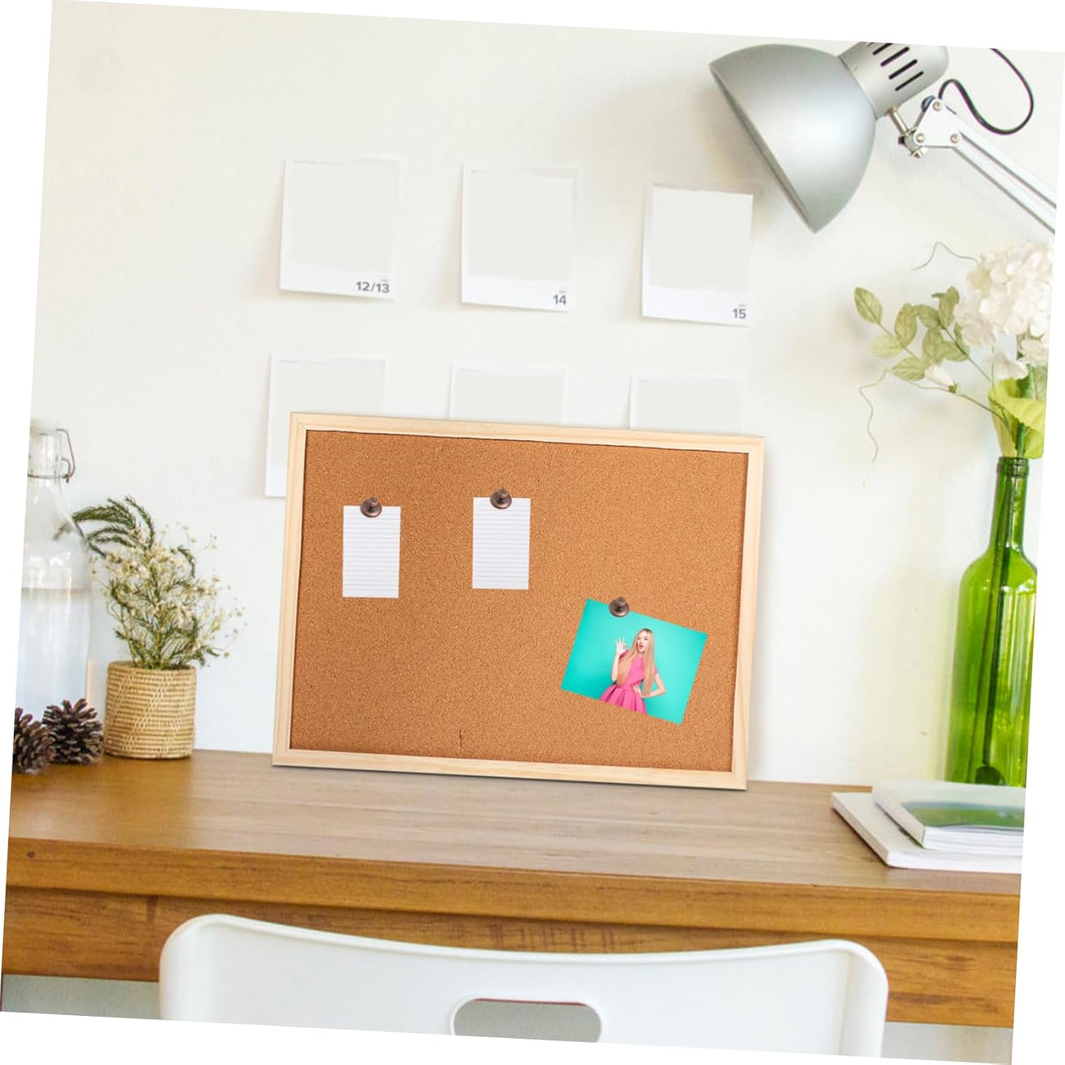 Office Memo Board Corkboard with White Frame Set Decorative