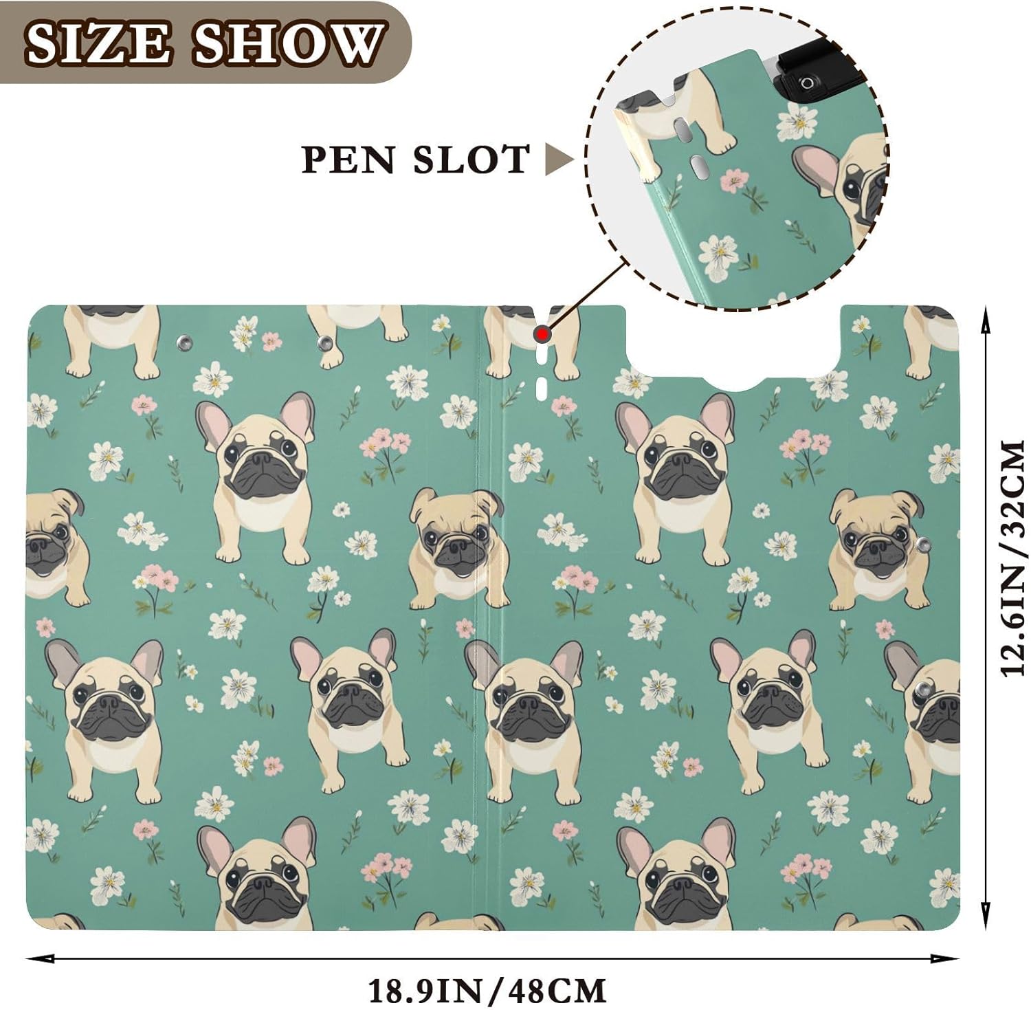 SHJI A4 Double Clip Folder with Cute French Bulldog Design