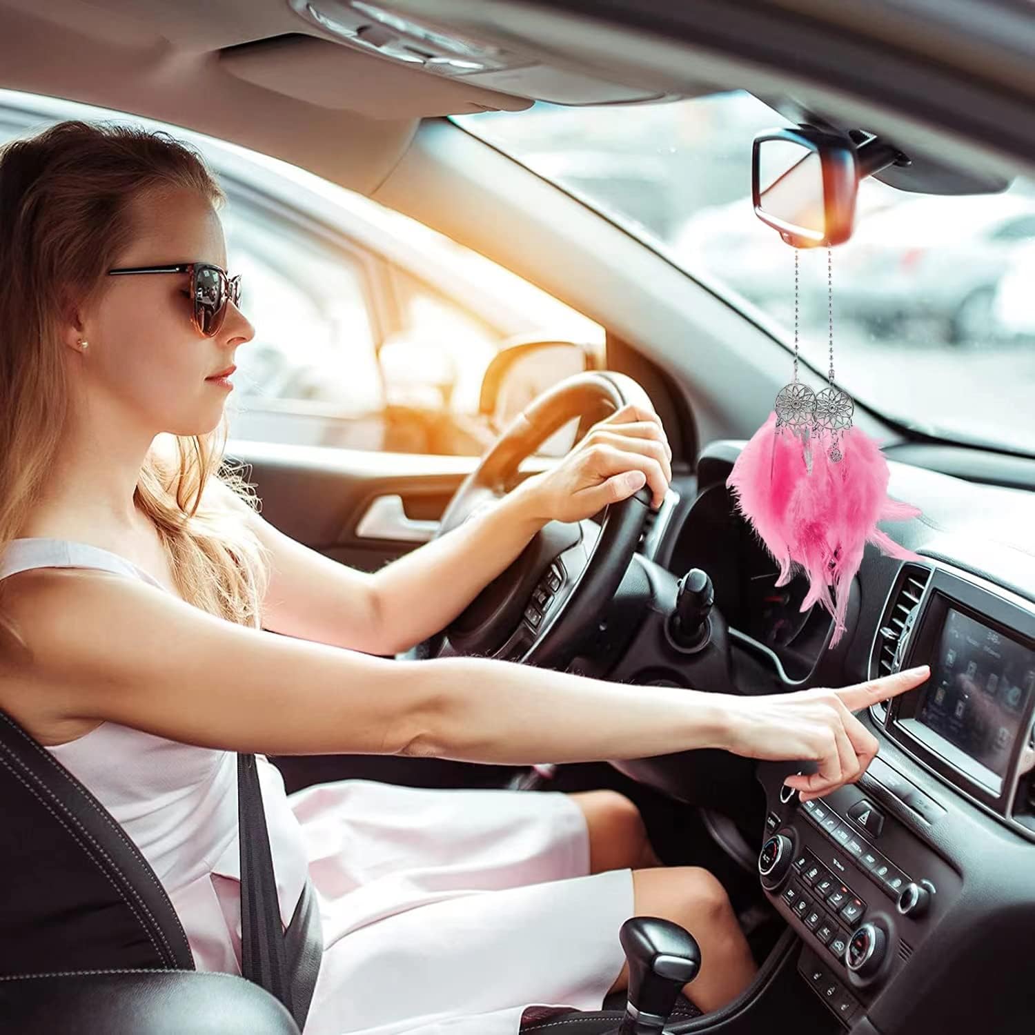 Dream Catcher Car Mirror Decor for Women Pink