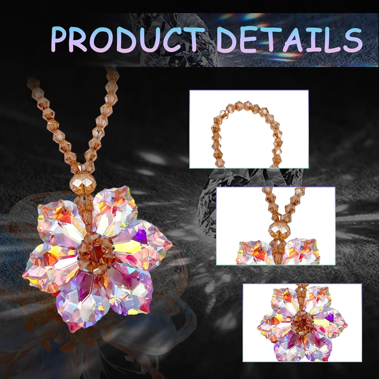 Crystal Flower Car Hanging Ornament - Pink Sun Catcher Keychain