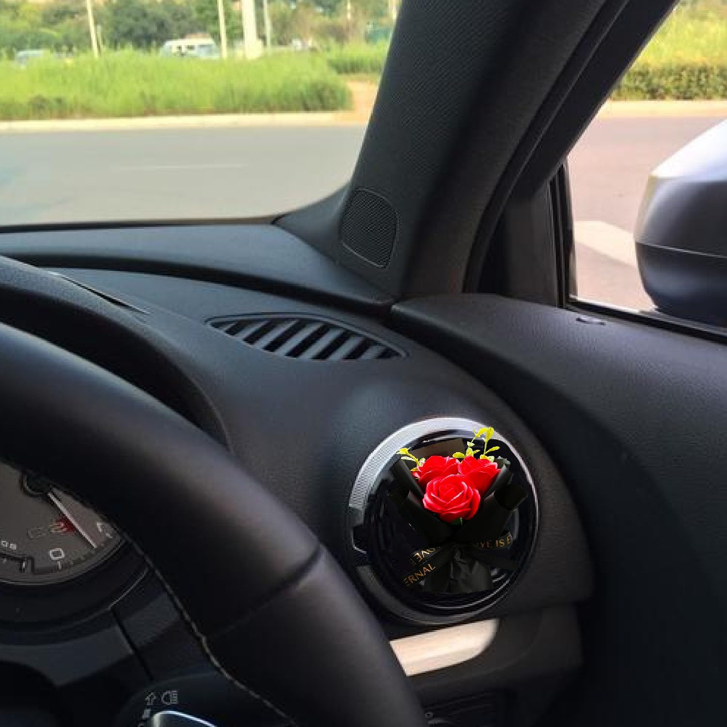 Red Mini Bouquet Car Air Vent Clip with Dried Rose Fragrance Diffuser