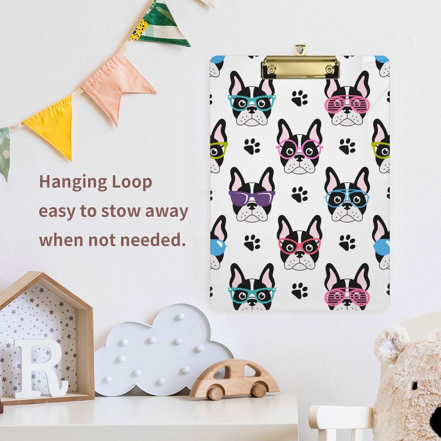 Gredecor French Bulldogs Clipboard with Glasses for A4 Paper