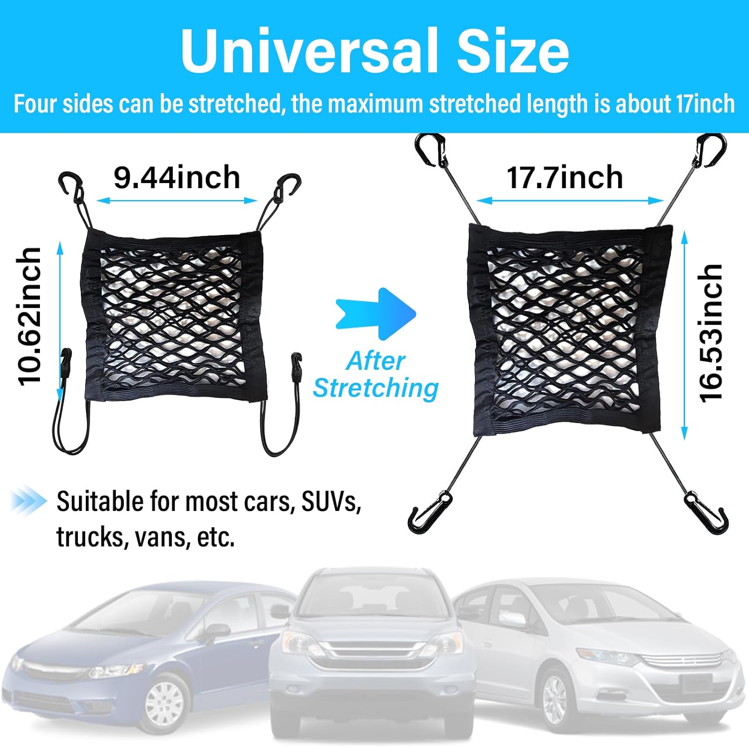 Kewucn 2 Layers Car Mesh Organizer with Elasticity