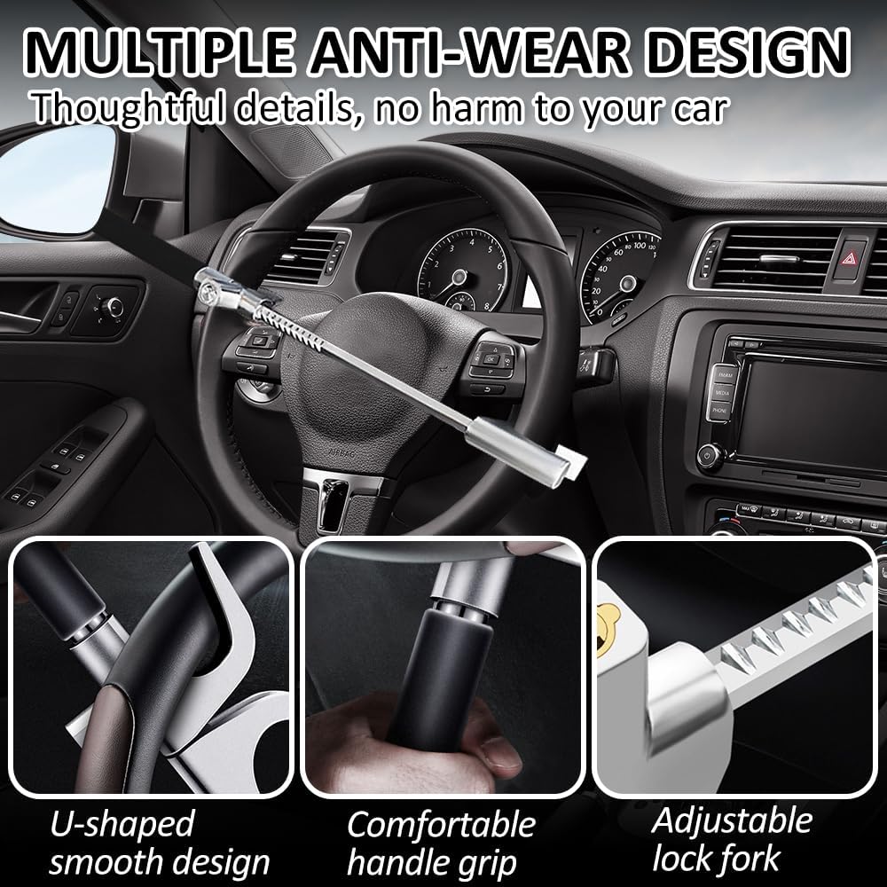 Heavy Duty Steering Wheel Lock with 3 Keys and Breakaway Tip