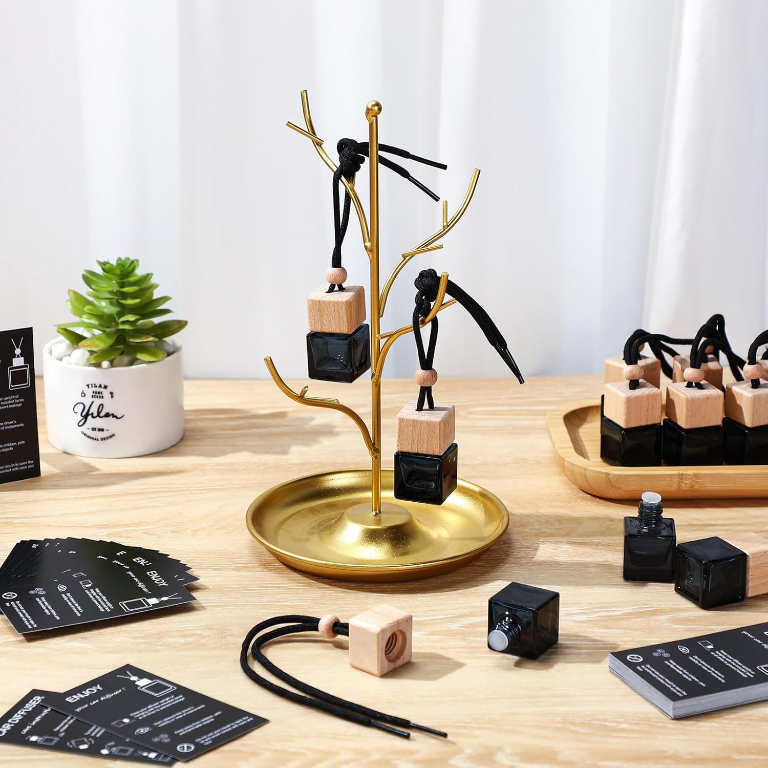 100pcs Square Black Glass Diffuser Bottles with Lanyards and Instruction Cards