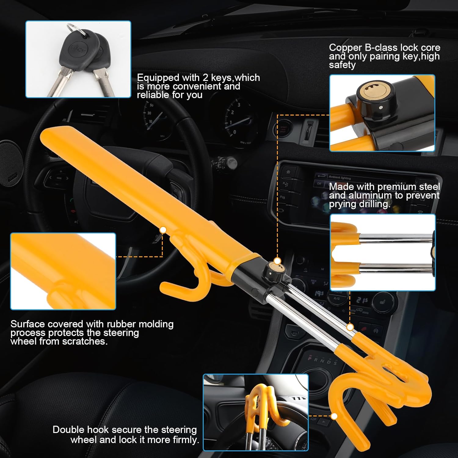 TIPHOPE Heavy Duty Car Steering Lock Anti-Theft Device