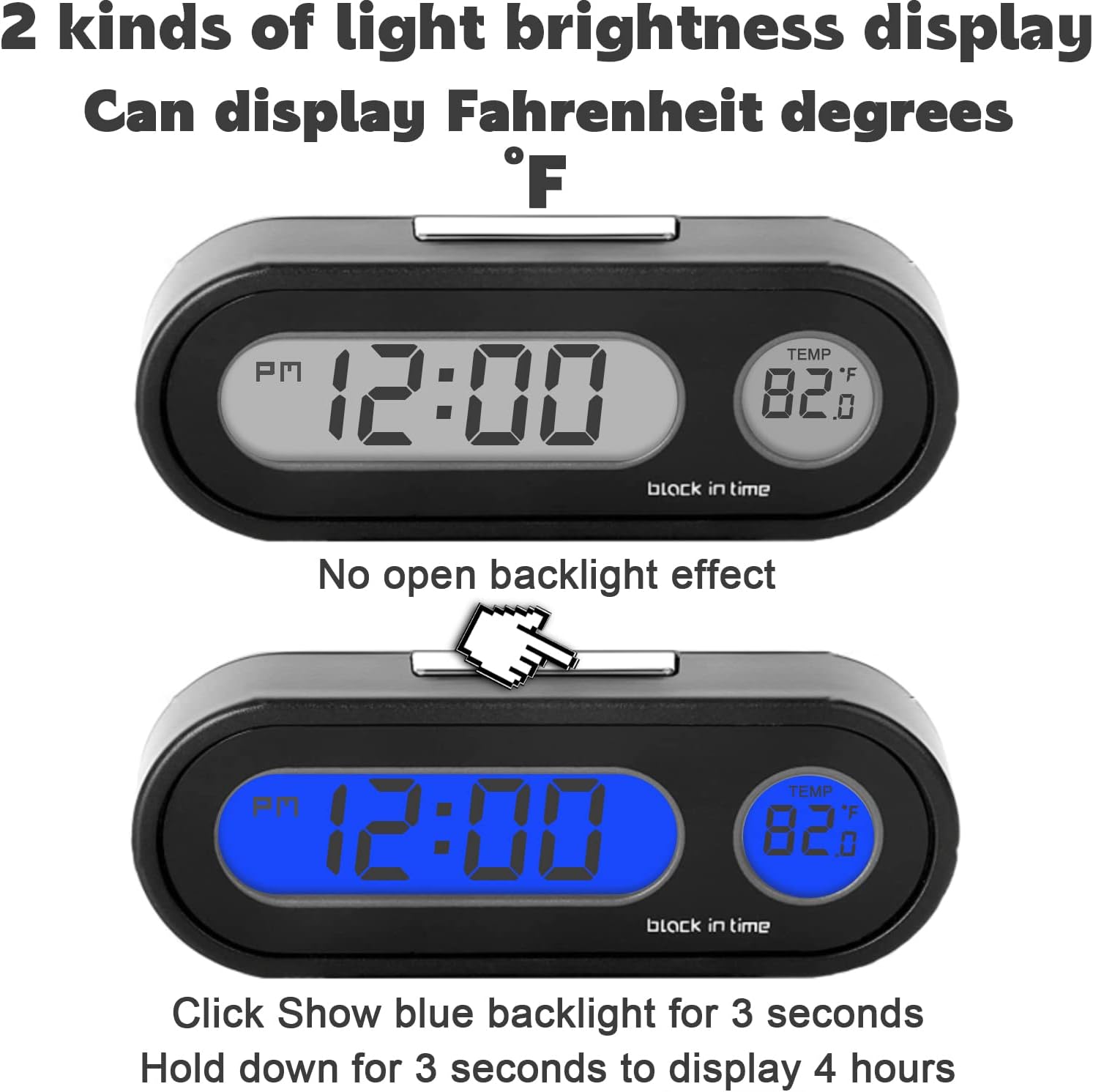 Fahrenheit Temperature Car Clock with Blue Backlight 2-in-1