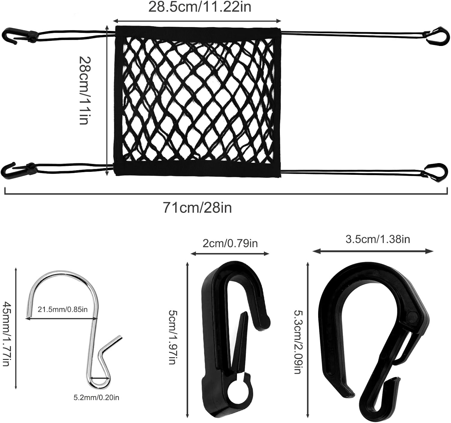 2PCS High Elastic Motorcycle Bungee Cargo Net with Adjustable Hooks