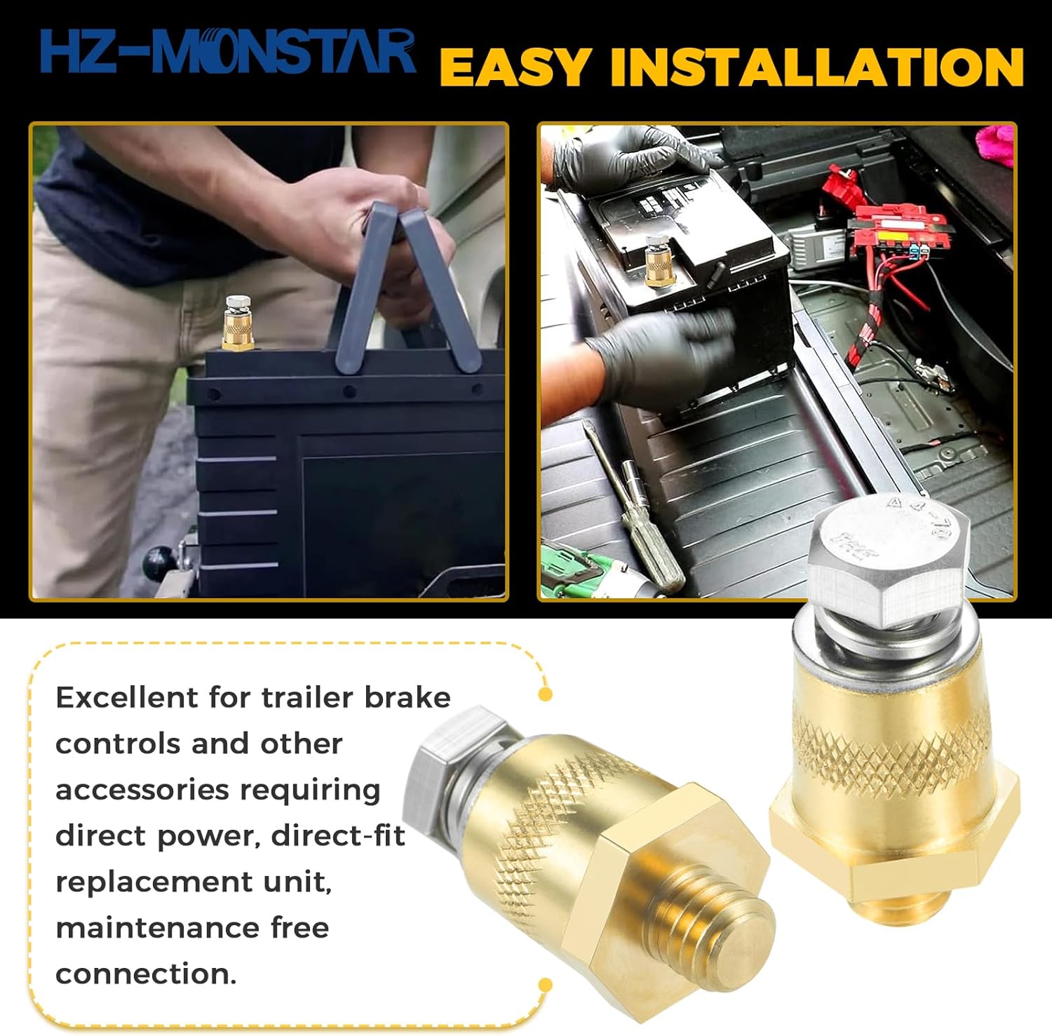 HZ-MONSTAR Battery Terminal Adaptor Kit 2Pcs 38-16 Thread