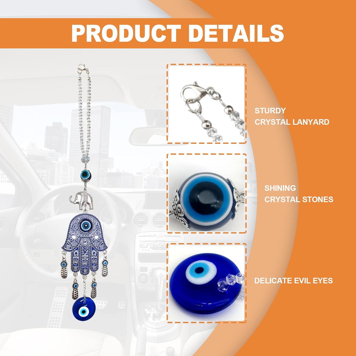 KEVWR Evil Eye Car Hanging Ornament with Tassel