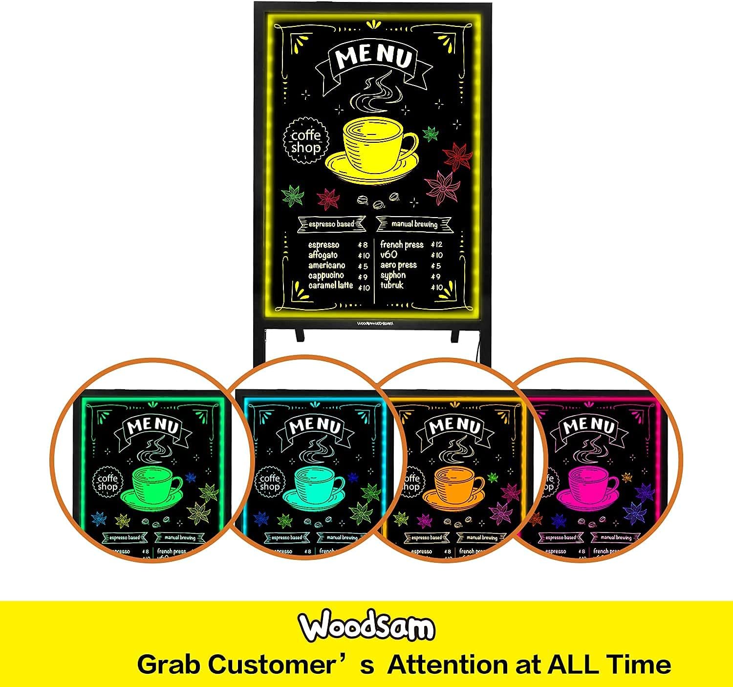 Woodsam Standing LED Board Sign with Neon Chalk Marker