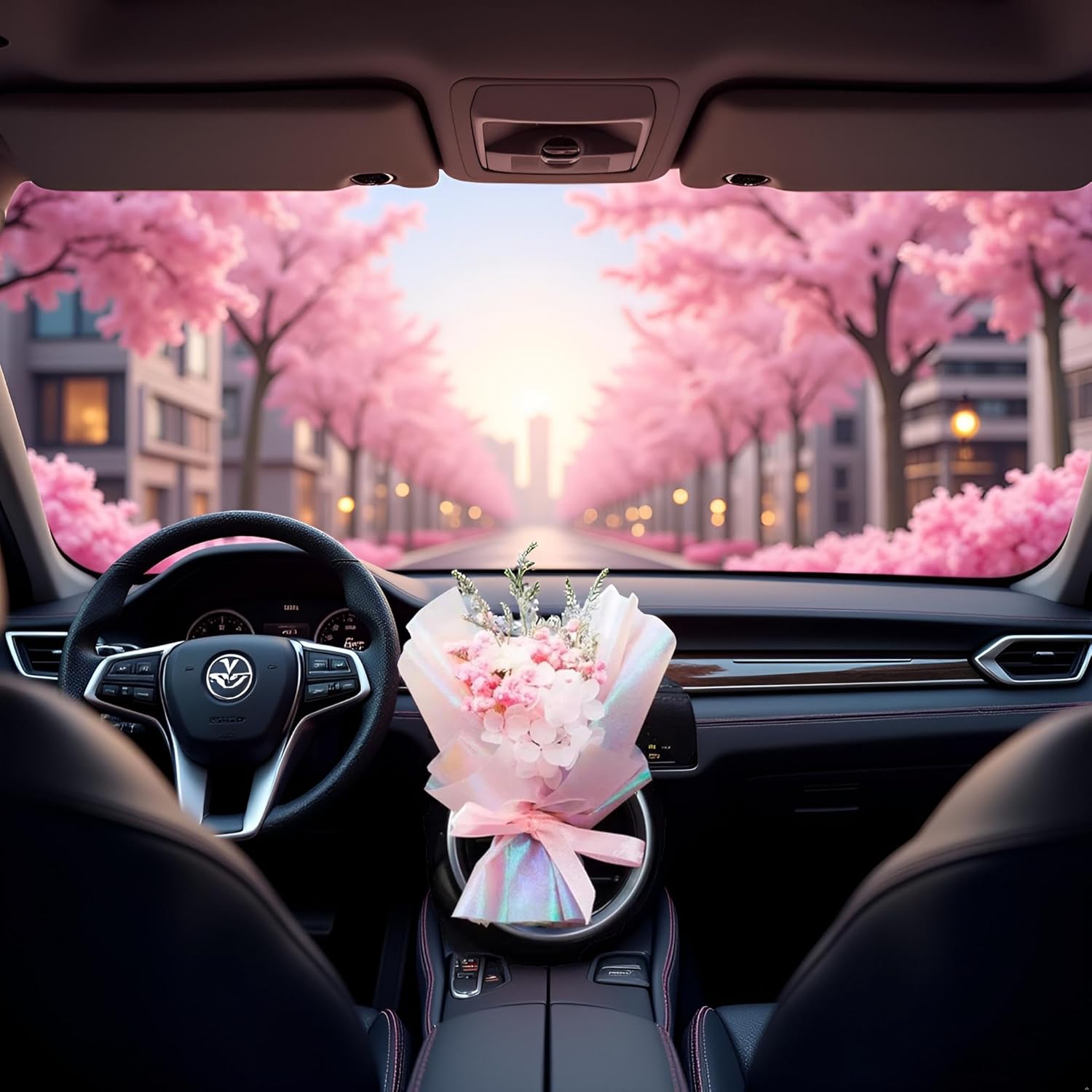 Pink Mini Dried Flowers Bouquet for Car Air Vent Clips