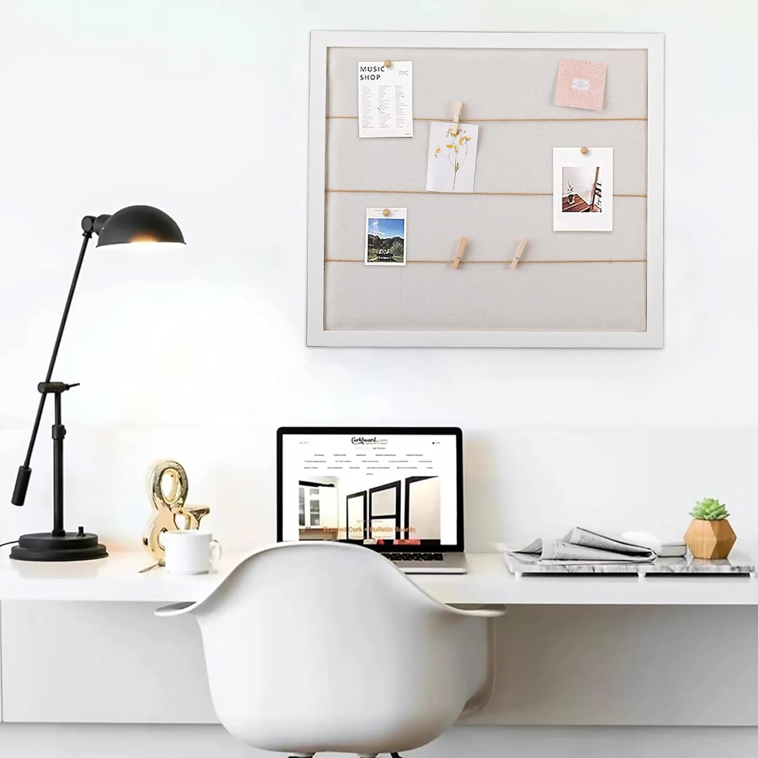 SOFE Rustic White Linen Bulletin Board 28x32