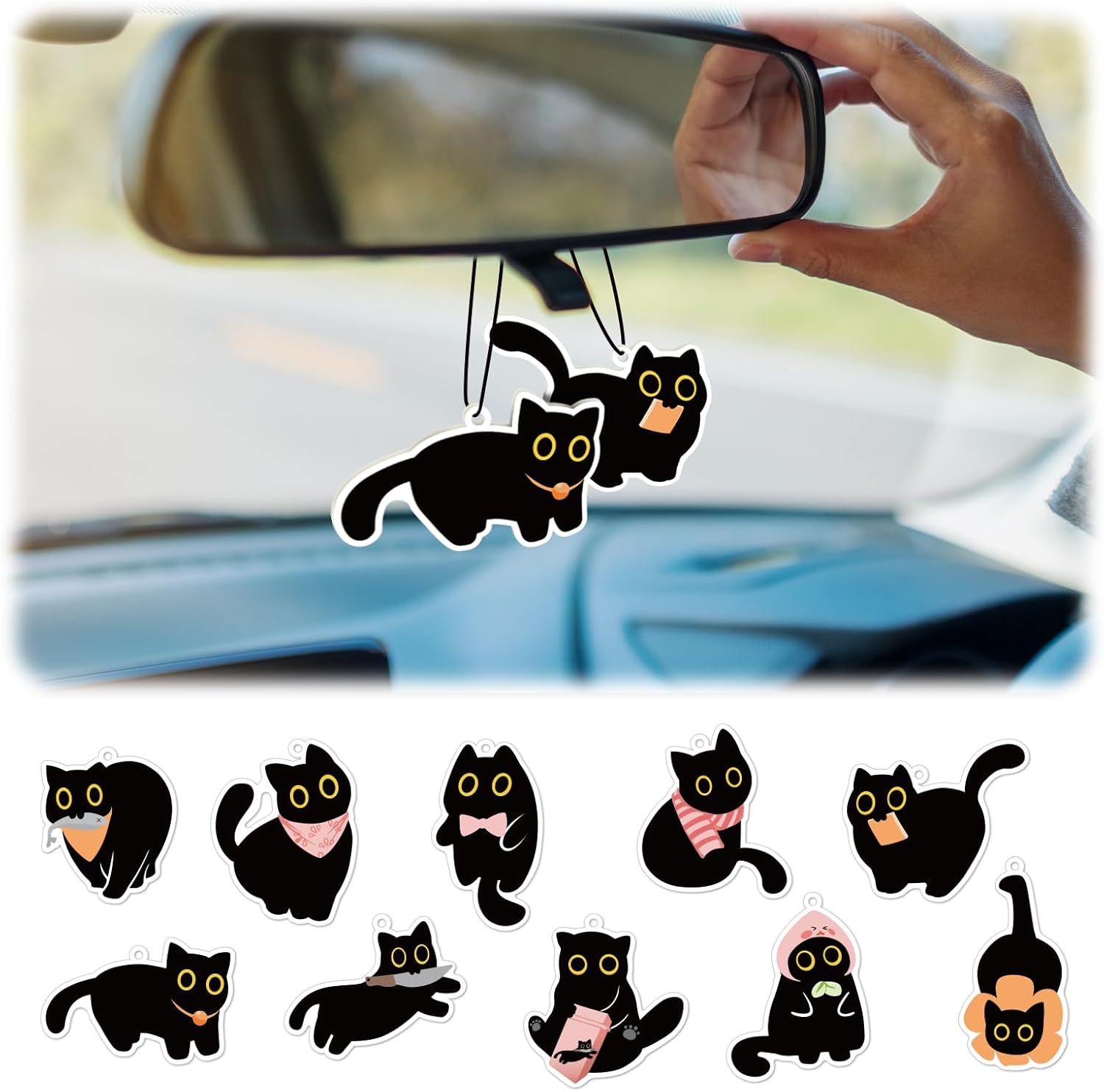 10PCS Cute Black Cat Hanging Air Fresheners with 5 Scents