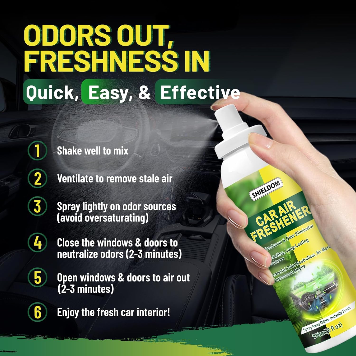 SHIELDOM Car Odor Eliminator Spray 6oz
