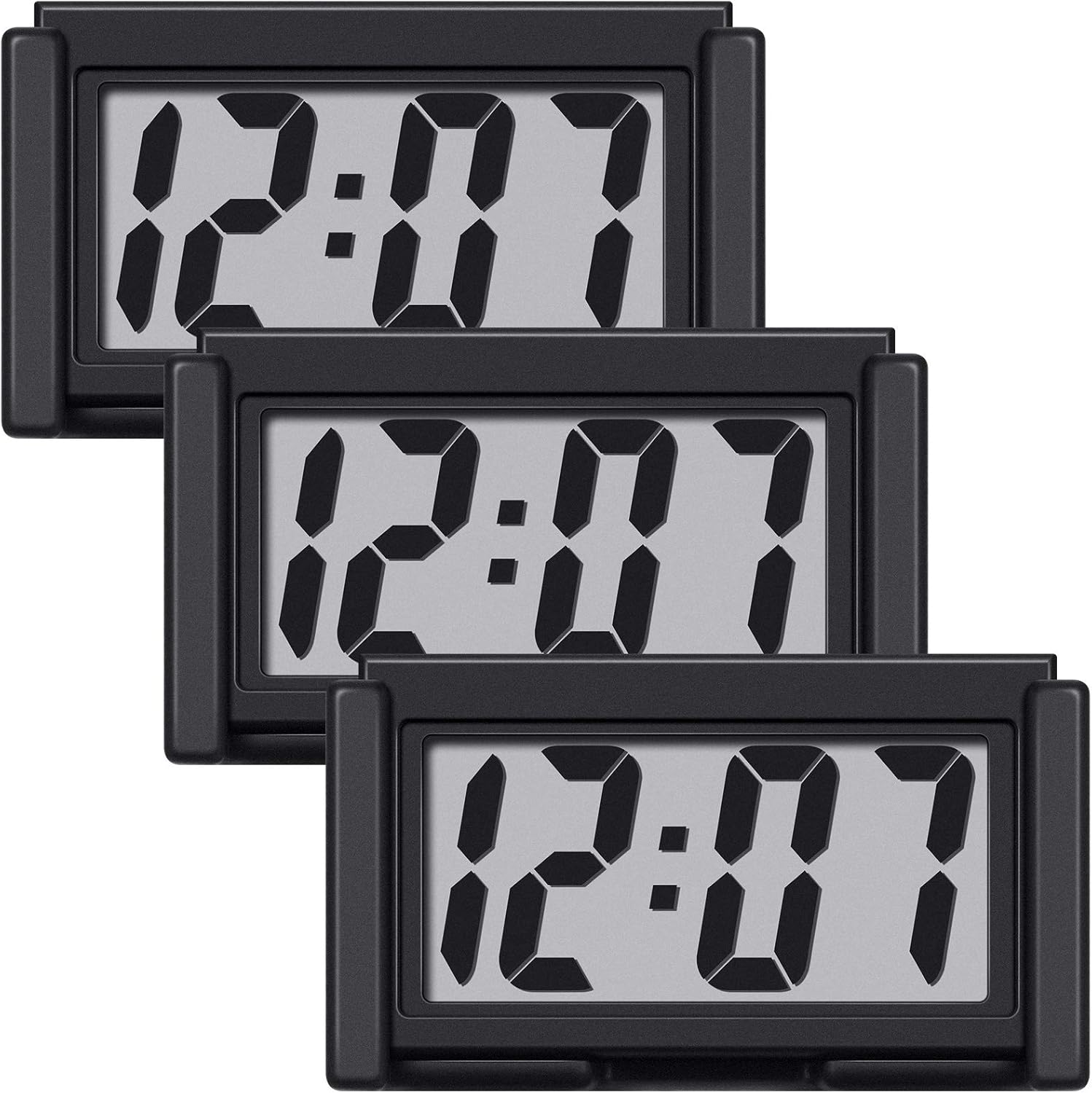 Frienda 3 Piece Mini Digital Clock Stick On Car Dashboard Fridge Black