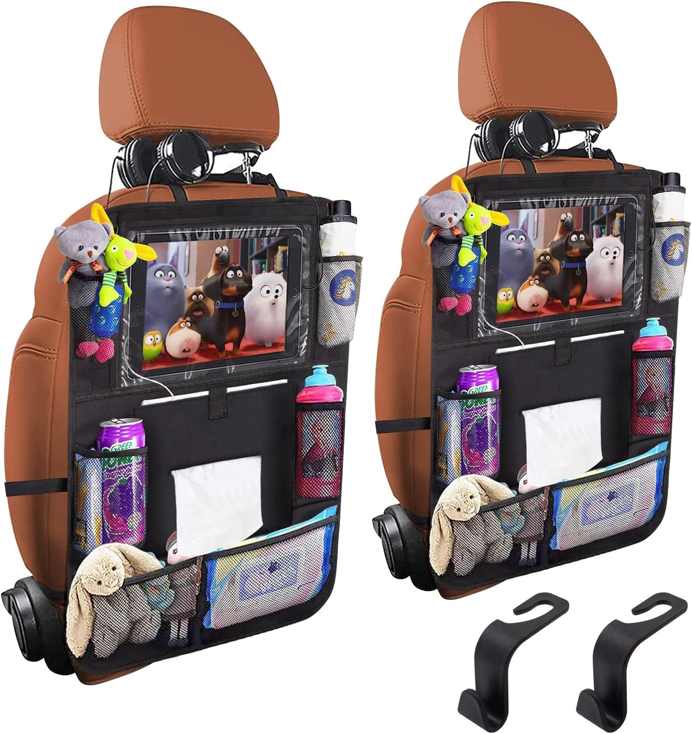 Backseat Car Organizer 2 PCS with Tablet Holder and 8 Pockets