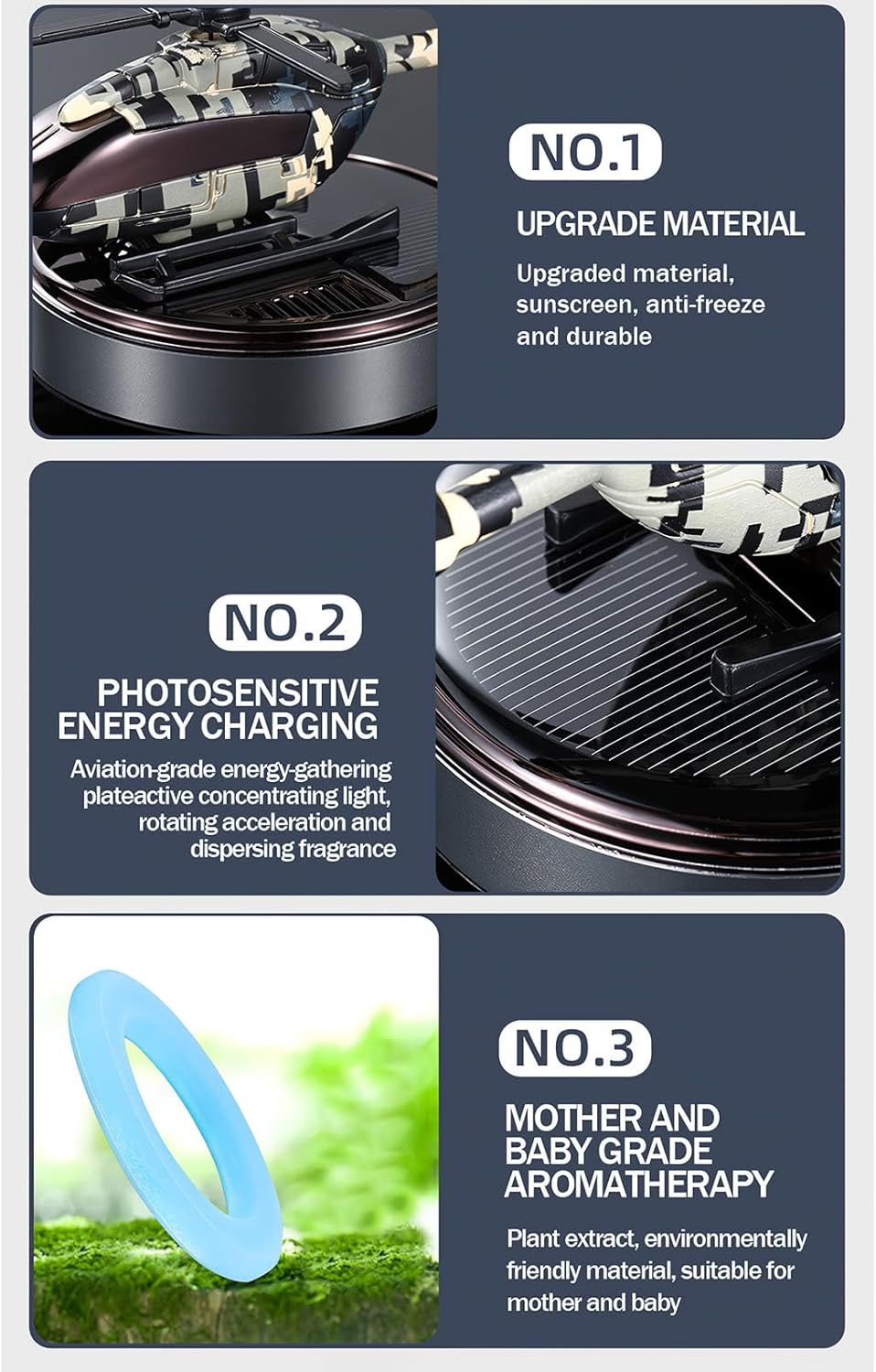 Solar Powered Helicopter Car Air Freshener Green