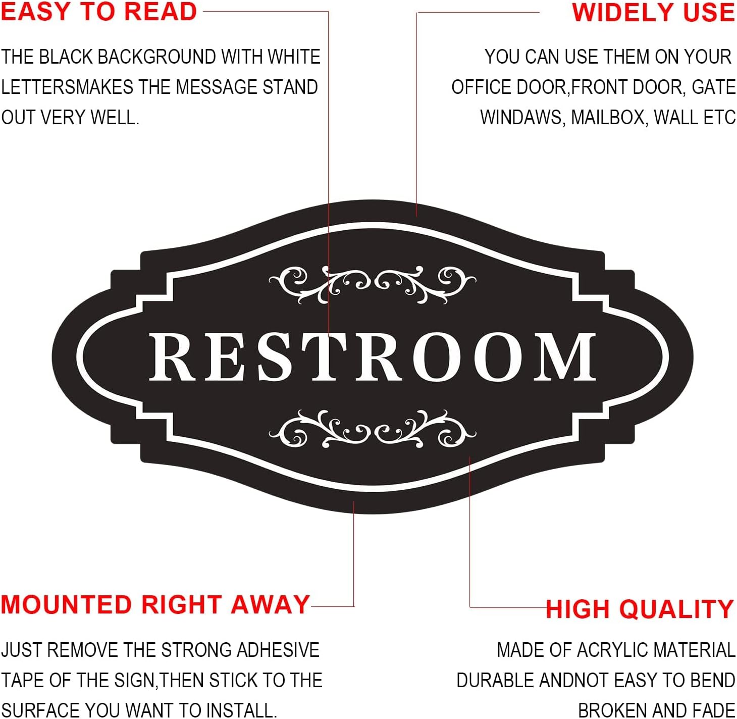 FXRN Restroom Sign 4x8 Inch Easy Install No Tools
