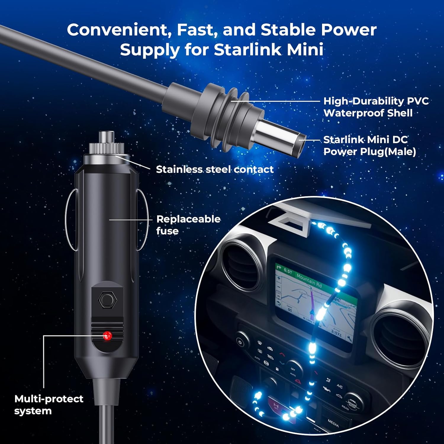 Starlink Mini Car Charger 164FT Gray Cable